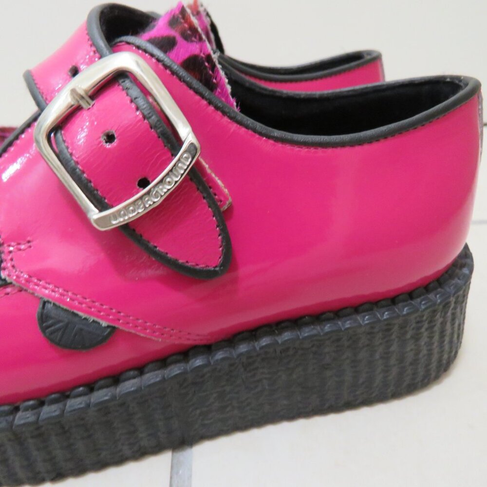 UNDERGROUND ENGLAND King Tut Pink Patent Leopard Print Pony Hair Creeper Shoes - Picture 3 of 16